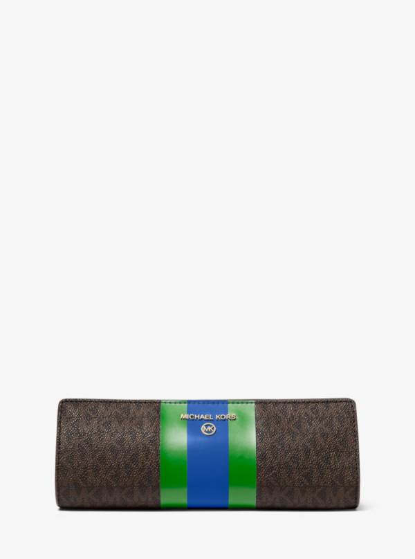 Damske Kufre Michael Kors Small Logo Stripe Pencil Case Zelene - Kabelky Michael Kors Slevy | IHEDG-8916